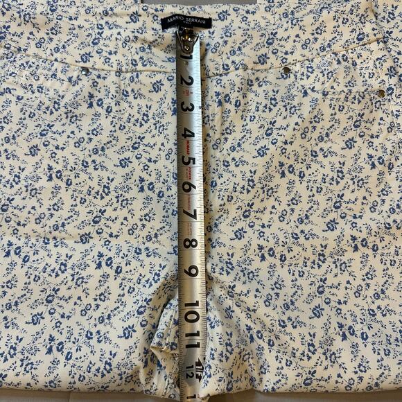 Mario Serrani White/Blue Floral Print Straight/Stretch Pants- M - Picture 5 of 8